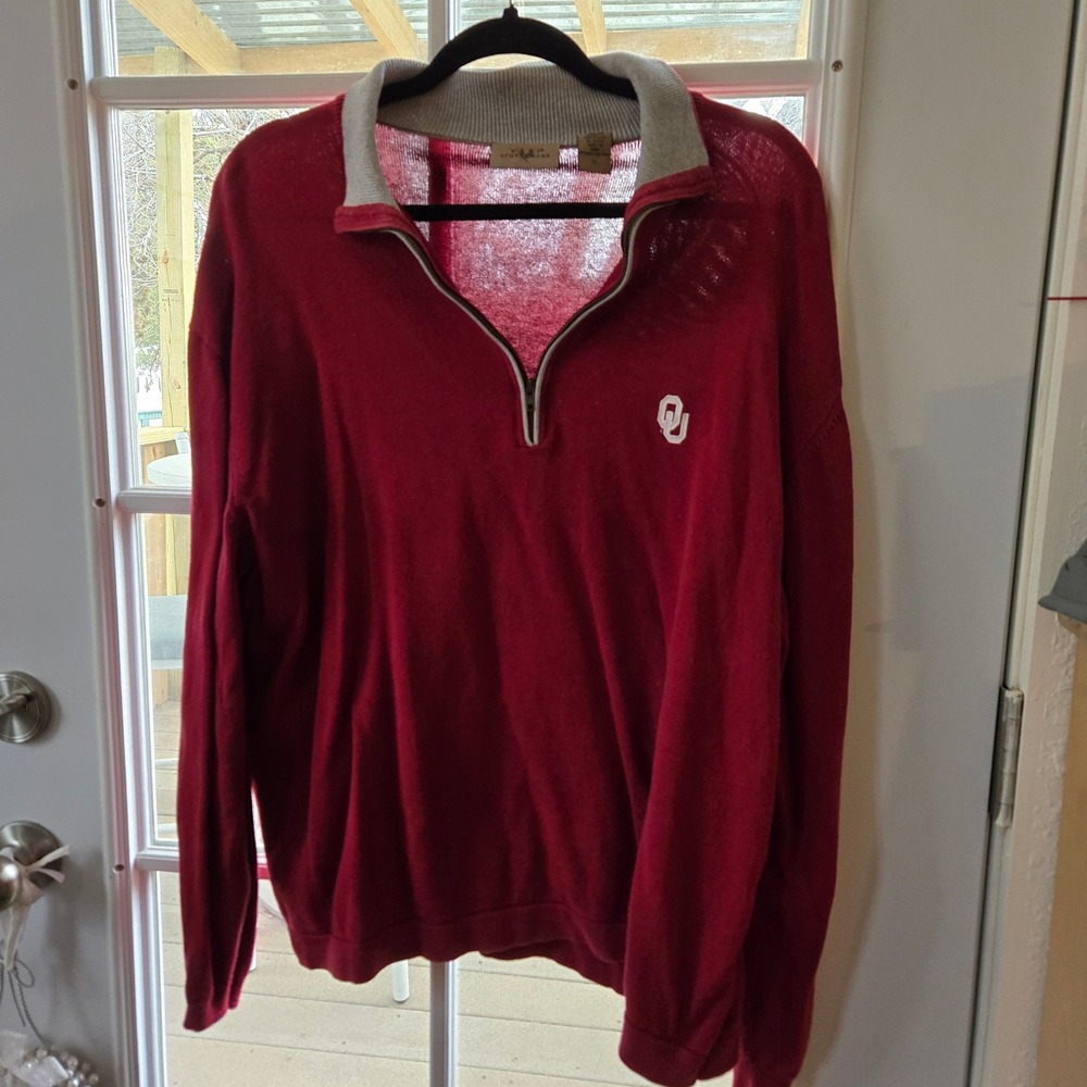 Vesi Sportswear Oklahoma Sooners Red Pima Cotton Quarter Zip Sweater Mens XL OU